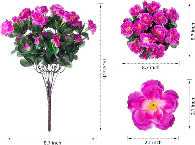 Ivydale Artificial Faux Outdoor Flowers Plants for Outside Fall Decoration, Fake Silk Fuchsia Camellia UV Resistant Realistic for Planter Porch Patio Balcony Garden Home, 3 Large Bundles