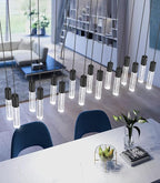 16-Lights Modern Crystal Rectangular Chandeliers LED Pendant Light for Kitchen Island High Ceiling Chandelier for Dining Room Entrance Foyer Living Room Black