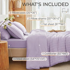 MUXHOMO 7 Pieces Full Comforter Set, Seersucker Bed in a Bag Full Size, All Season Luxury Bedding Set with Comforter, Flat Sheet, Fitted Sheet, Pillowcases & Shams, Lavender