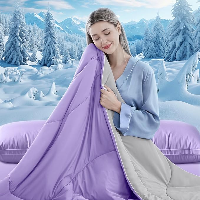 Cooling Comforter Queen Size, Double-Sided Cooling Blanket for Hot Sleepers & Night Sweats, Arc-Chill Q-Max > 0.4 Breathable Ice Blanket, Lightweight Cold Comforter (80''x90'', Purple)