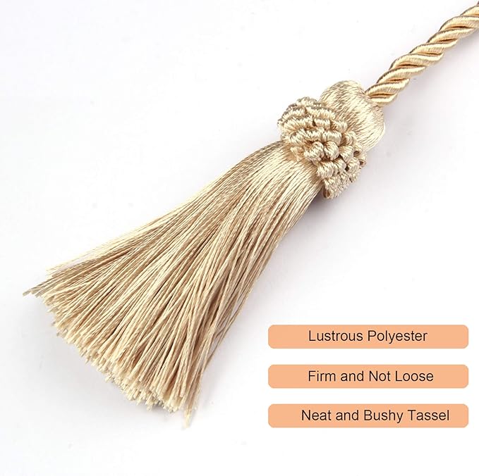 Fenghuangwu Curtain Tiebacks Handmade Decorative Curtain Holdbacks Rope with Tassel (Beige, 2P)