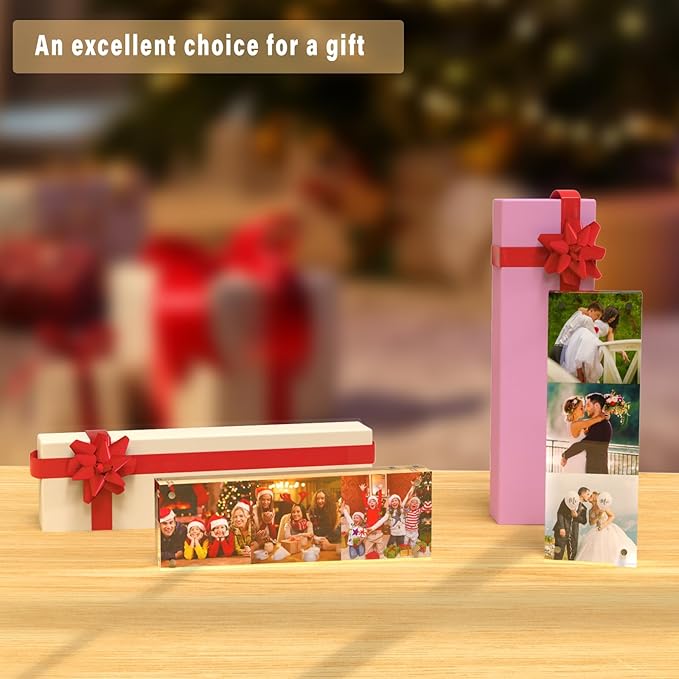 HELPLEX Acrylic Frame, 5 Pack 2x6 Photo Booth Frames, 20mm Thicker Frameless Clear Double Sided Magnetic, Free Standing Desktop Display Stand