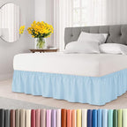 Wrap Around Dust Ruffle Bed Skirt - Light Blue - for King Size Beds with 12 Inch Drop - Elastic Strap - Adjustable Pleated Bedskirt with Brushed Fabric and Wrinkle Free - for Women, Men, Kids & Teens