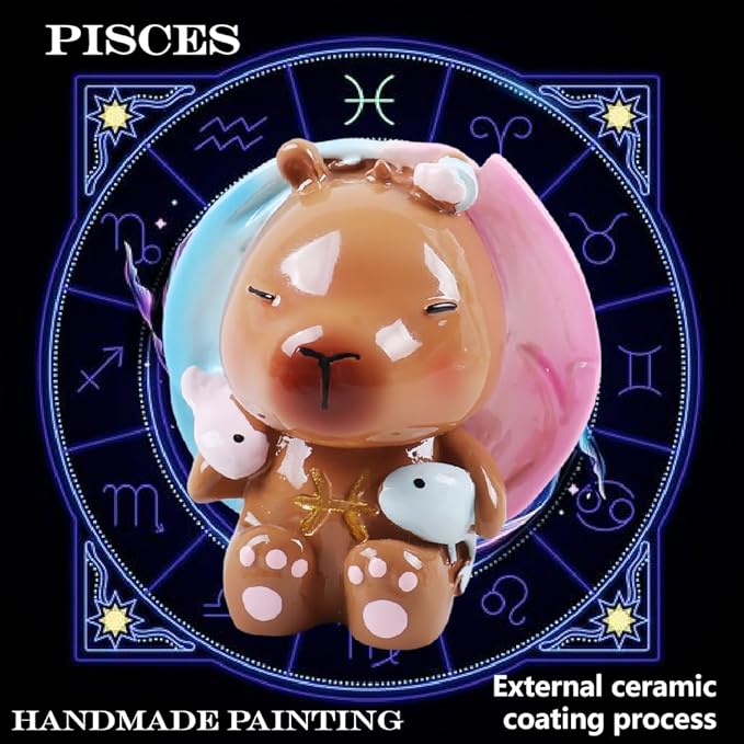 Capybara Zodiac Figurine, Pisces Animal Theme Desk Decor, Resin Collectible (Pisces)