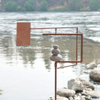 Modern Zen Garden Spinner Kinetic Wind Sculpture with Rock Cairn & Stake - Relaxing Outdoor Spinners for Yard and Garden - Handmade Outdoor Wind Art Vane Sculptures (Bare Steel)