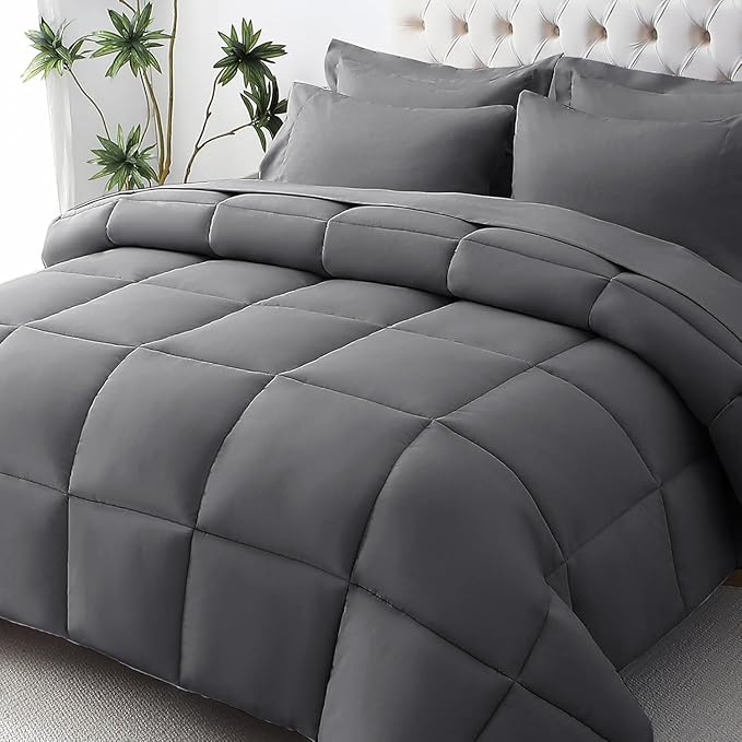 JOLLYVOGUE Twin XL Comforter Set, Ultra-Soft Bed in a Bag Twin XL Size 5 Pieces, Oeko-TEX Certified Bedding Set with Down Alternative Comforter, Sheets, Pillowcases & Shams, Dark Grey
