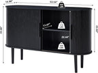 53''Sideboard Buffer Cabinet with Fluted Slide Doors, Modern Credenza Storage Cabinet, Tambour Bar Console Table for Living Dining Room Kitchen Hallway Entryway, Black