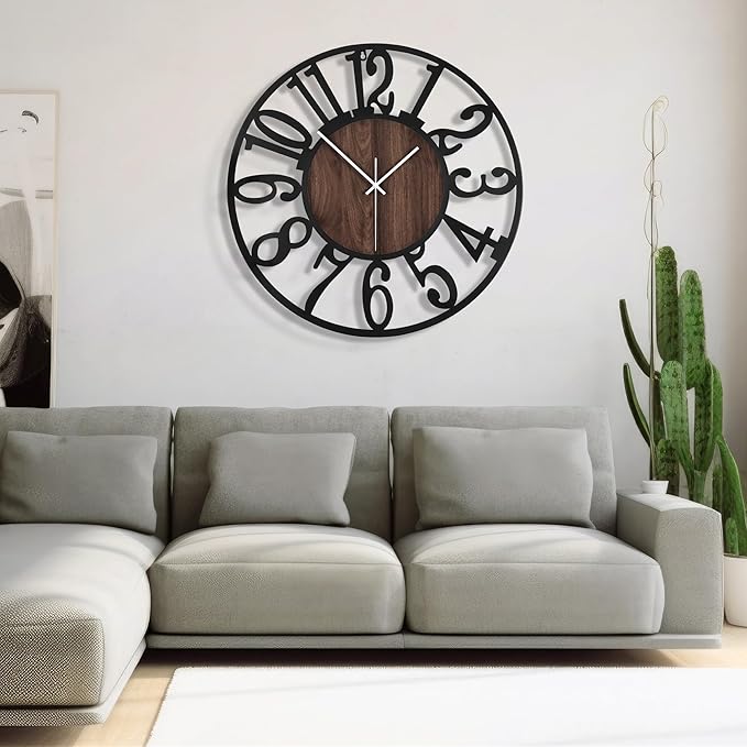 1st owned 40" Large Display Wall Clock for Home Decor - Silent,Battery Operated,Black Metal, Modern, Rustic Wood Clocks for Living Room,Farmhouse,Dining Room,Bedroom,Shop Wall Decor- Arabic Numerals