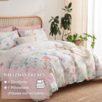 Floral Comforter Set Twin Size - 2 Pieces Lilac White Floral Comforter Bedding Sets Reversible Pattern,Twin Bed in a Bag with Flowers Comforter and 1 Pillowcase