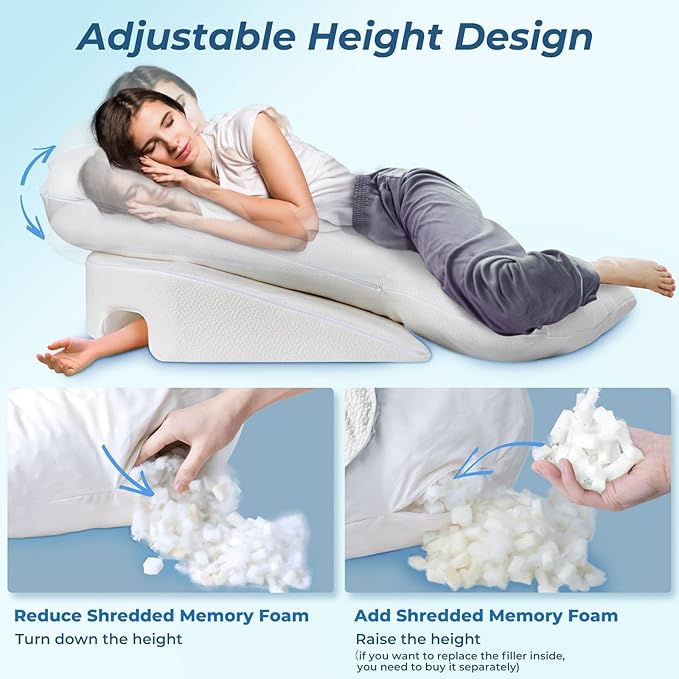SAHEYER Side Sleeper Pillows with Arm Hole, Shoulder Relief Wedge and Body Pillow System for Adults, Shredded Memory Foam Long Pillow for Shoulder Pain, Acid Reflux and GERD, Size Large (5'10 Within)