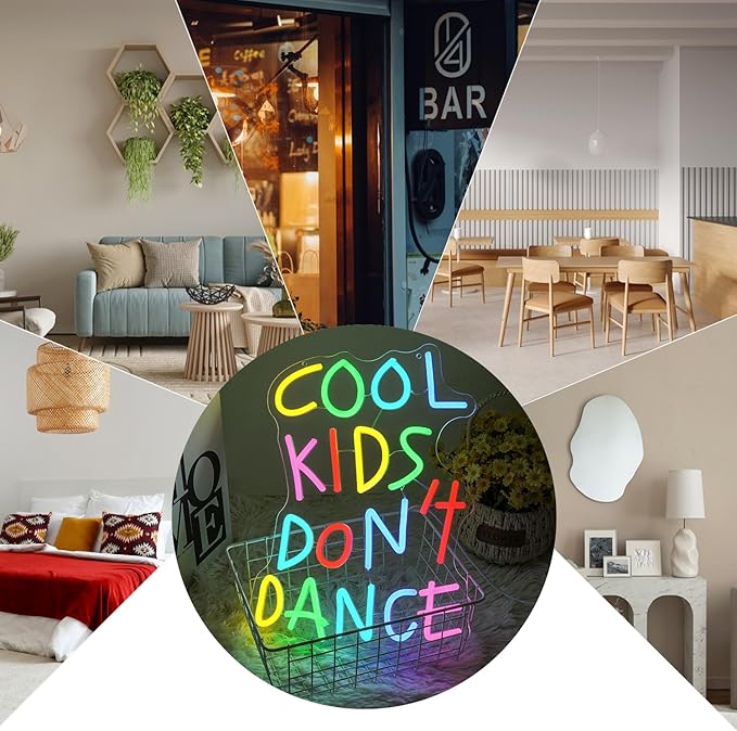 Cool Kids Don't Dance Neon Sign for Wall Decor, Cool Kids Letter Neon Light Wall Art, Dimmable Colorful Classroom LED Light Up Sign for Bedroom, Library, Classroom, Bookstore