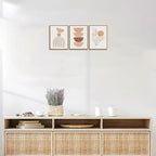 Bwodke Framed Boho Canvas Wall Art Mid Century Modern Prints Set of 3 Neutral Geometric Line Leaf Paintings Decor Minimalist Abstract Pictures Bedroom Living Room Bathroom