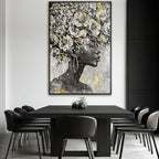 Large Black and Gold African American Wall Art with Framed Black Woman Office Bedroom Living Room Poster Home Hanging Decor 32x48 Inch