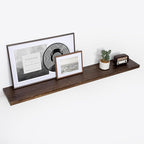 Fun Memories Floating Shelves for Wall, 55"x9.3" Rustic Solid Elm Wood Shelves, Heavy-Duty Wall Mounted Shelves with Invisible Brackets for Living Room, Bedroom, Kitchen, Walnut Finish