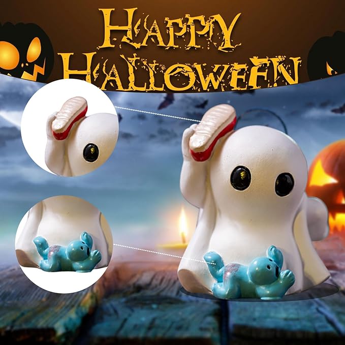 Halloween Mini Ghost Figurine, Funny Resin Ghost Statue, Cute Decor for Halloween Decorations Bookshelf, Terrace, Bedroom,Porch and Tabletop