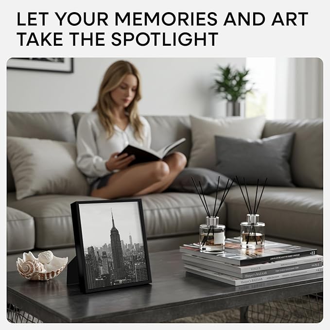 Homeforia Black Picture Frames 8x10, High End Metal 8 x 10 Photo Frame with Mat 5 by 7 Art, 10x8 Black Frame Matted to 5x7 inch Print, 8by10 Wall or Tabletop Frames, Tempered Glass, Wall Kit, Set of 1