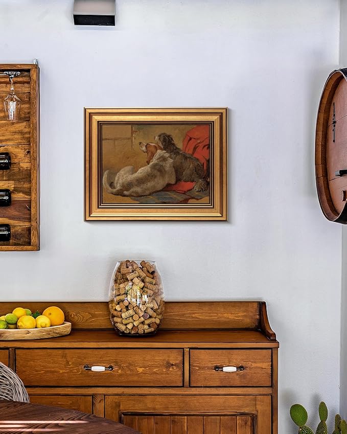 HUARCEY Gold Framed Vintage Wall Art for Living Room Dogs Oil Painting Wall Decor– Cozy Pet-Themed Aesthetic Room Decor for Bedroom Prints Study Classic Animal Artwork Gift for Dog Lovers 8"x10"