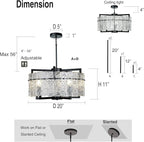 IKK Modern Black Crystal Chandeliers for Dining Room, Luxury Water Ripple Glass Light Fixture, Elegant Farmhouse Round Lighting for Kitchen Island, Bar Table, D20