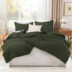 Litanika Dark Olive Green Comforter Set Full, 3 Pieces Solid Bedding Comforter Set, All Season Fluffy Bed Set (79x90In Comforter & 2 Pillowcases)