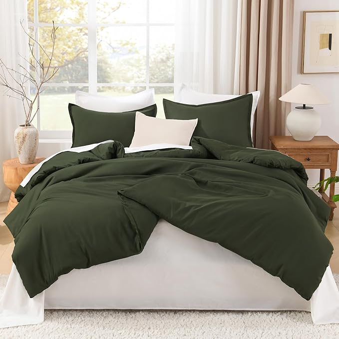 Litanika Oversized King Comforter 128x120, 3 Pieces Olive Green Lightweight Solid Bedding Comforter Set, All Season Fluffy Bed Set (1 Comforter & 2 Pillowcases)