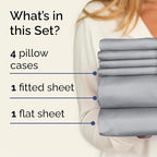 Cal King Sheets Set 6 Piece - Includes 4 Pillowcases - Bed Sheets Cal King - Soft Hotel Luxury Bedding - Cooling, Comfy & Breathable - 1 Flat & 1 Fitted & 4 Pillowcases w/ Deep Pockets - Steel Blue