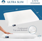 Bluewave Bedding Ultra Slim Gel Memory Foam Pillow for Stomach and Back Sleepers - Thin, Flat Design for Cervical Neck Alignment and Deeper Sleep (2.75-Inches Height, Standard Size)