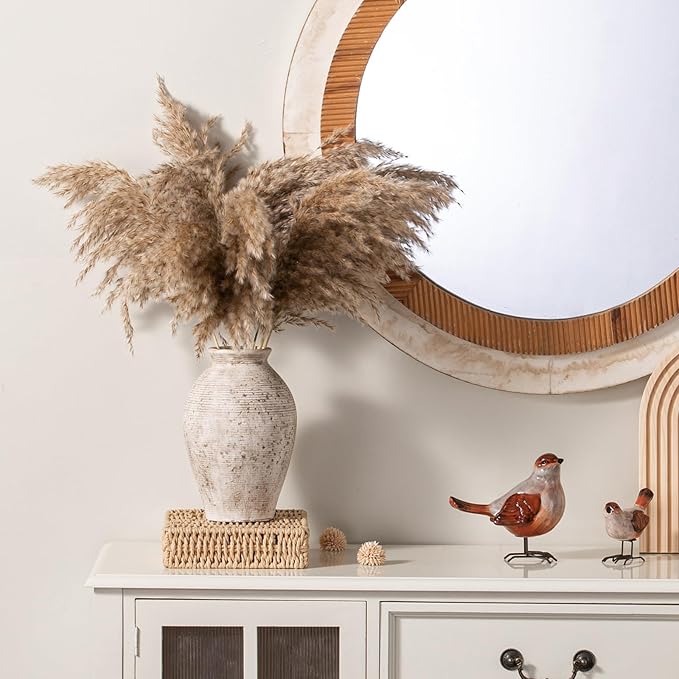 Ceramic Flower Vase Home Decor - Large Farmhouse Table Vases Rustic Vintage Living Room Kitchen Bedroom Decorations for House Book Shelf Office Coffee Desk Dining Fireplace (9" Retro)