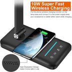AFROG 8-in-1 4th Gen Multifunctional LED Desk Lamp with 10W Fast Wireless Charger,USB Charging Port,1200Lux Super Bright,5 Lighting Mode,7 Brightness，40 Min Timer,Night Light Function,5000K