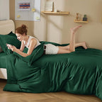 Litanika Dark Emerald Green Twin/Twin XL Comforter Set, 2 Pieces Solid Forest Bedding Set, All Season Fluffy Bed Set (66x90In Comforter & 1 Pillowcase)