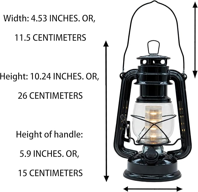YAKii LED Vintage Lantern Metal Hanging Hurricane 12 LED Dimmer Switch Warm White Battery Operated Power Outage Indoor Camping Lighting Outdoor Brooklyn Decoration(Black)