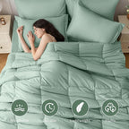 JOLLYVOGUE California King Comforter Set, Ultra-Soft Bed in a Bag Cal King Size 7 Pieces, Oeko-TEX Certified Bedding Set with Down Alternative Comforter, Sheets, Pillowcases & Shams, Sage Green
