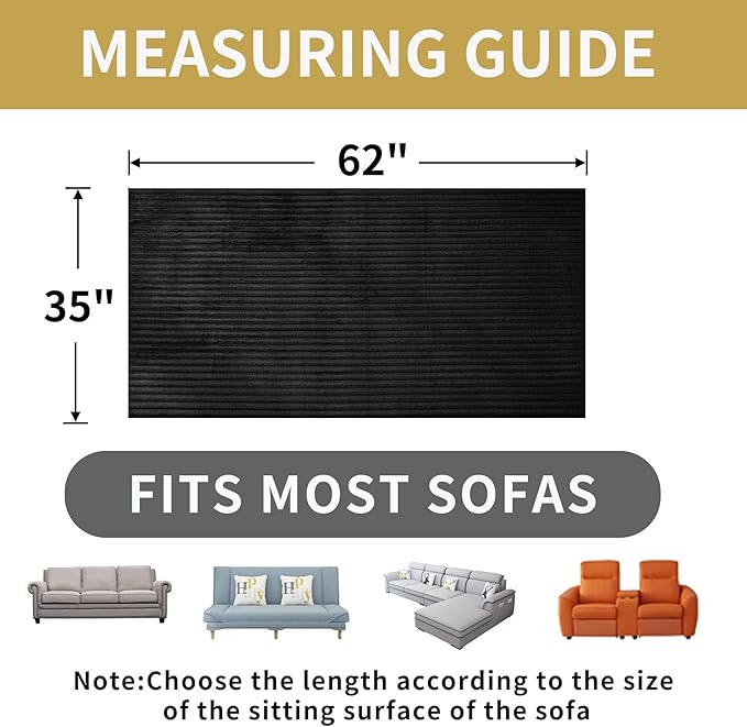 HAOMAIJIA Waterproof Couch Cover for Dogs Washable,Faux Fur Pet Couch Covers for Sofa,Soft Dog Bed Cover Non-Slip Couch Covers for 3 Cushion Couch Sofa Pet Friendly (Black, 35" x 62" 1 Pack)