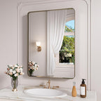 Bronze Bathroom Mirror 20x30 Inch, Brushed Bronze Metal Frame Mirror for Wall, Rounded Rectangle Bathroom Vanity Mirror with Tempered Glass, Anti-Rust, Horizontal/Vertical