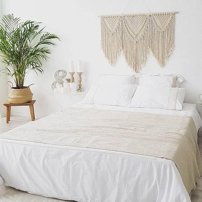 large macrame wall hanging - Boho Tapestry Macrame Wall Decor Art- Chic Bohemian Handmade Woven Tapestry Home Decoration for Bedroom Living Room Apartment Wedding Party - 43"x32" (Beige-Triangle)