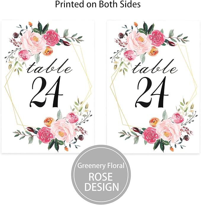 26 PCS Table Number Holder - Table Card Holder Stand Wire Photo Holder with 26 Pcs Floral Table Number Cards, Place Card Holder Stand for Weddings Party Office Paper Memo Menu Note Clips