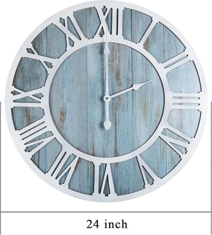 1st owned Wall Clocks for Living Room Decor,24" Vintage,Round Silent Non Ticking,Black Metal,Modern Wood Clocks for Home Bedroom,Kitchen,Garden,Office,Cafe,Modern Wall Decoration -Roman Numerals