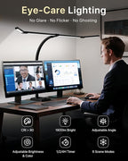 ONEMIX 42" LED Desk Lamp for Home Office, Eye-Caring Desk Light with Adjustable 4-Segment Bar, 1800LM Bright, Remote, Architect Table Lamp with Base for Dual Monitors, Reading, Study, Workbench(Black)