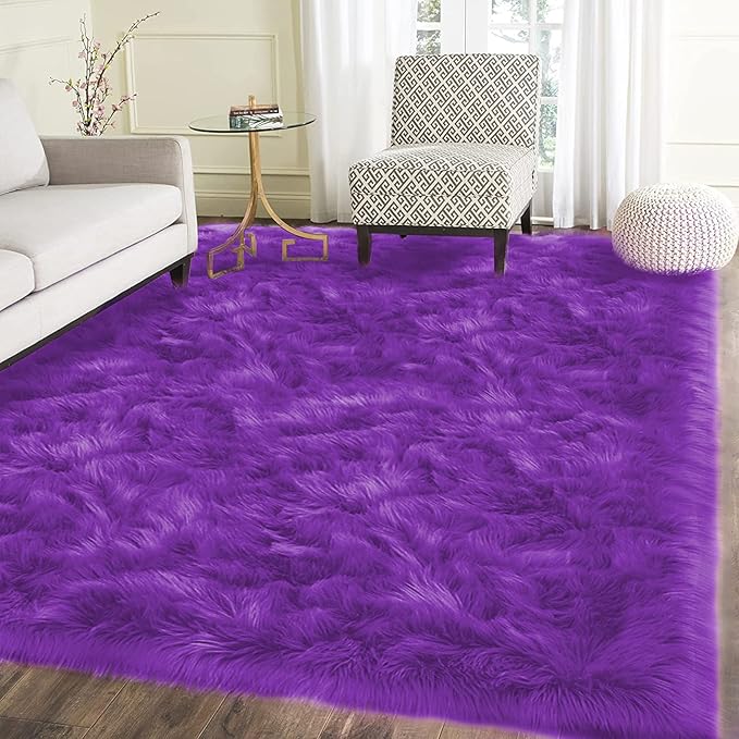 Latepis Alfombras para Salas 5x8 Area Rug Purple Fluffy Washable Shag Faux Fur Throw Rugs for Living Room Bedroom Boho Rug Home Decor Rectangle