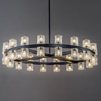 Modern Black Crystal Chandelier,36" K9 Crystal Chandeliers for Dining Room Over Table,Wagon Wheel Chandeliers for Dining Room,Living Room,Foyer,Includes 36XG4 Bulbs