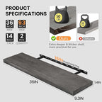 Fun Memories Floating Shelves for Wall, 36"x9.3" Rustic Solid Elm Wood Shelves, Heavy-Duty Wall Mounted Shelves with Invisible Brackets, Set of 2 for Living Room, Bedroom, Kitchen, Grey Finish