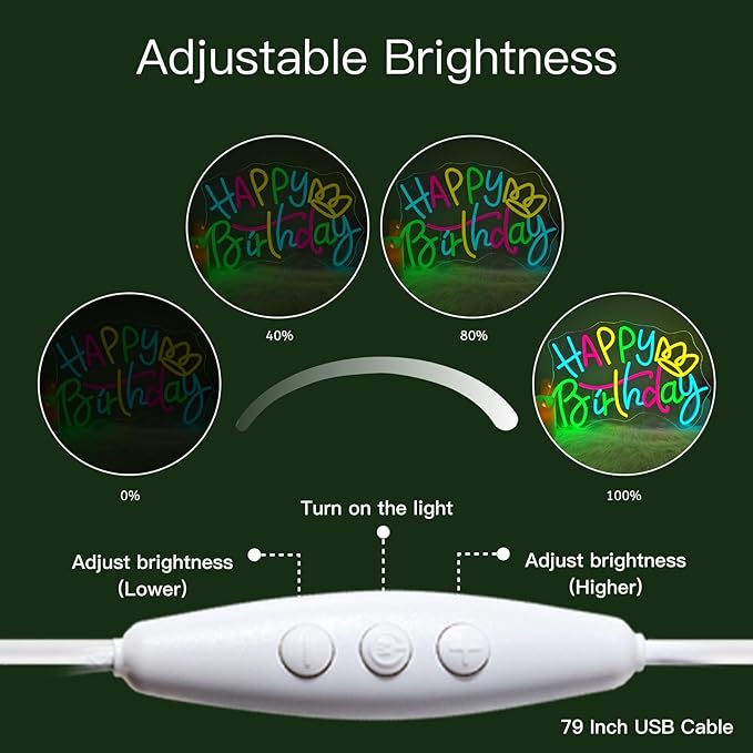 WLHOPE Happy Birthday Neon Sign Dimmable Led Lights for party Wall Decor USB Powered Transparent Acrylic Board Light Signs for club children kids friends gift Decoration16.54 * 11.02 inch