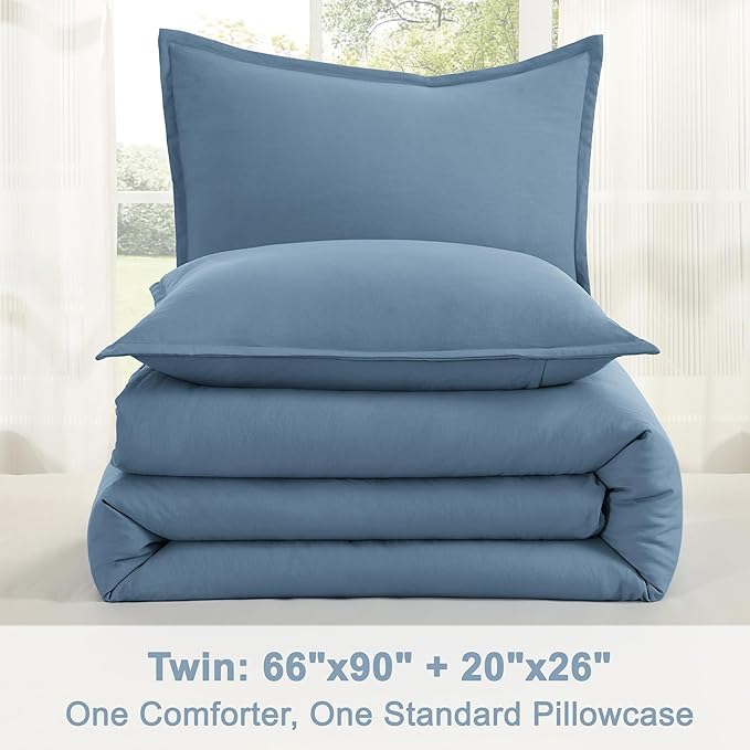 Litanika Grayish Blue Comforter Set Twin/Twin XL Size, 2 Pieces Lightweight Solid Bedding Comforter Set, All Season Fluffy Bed Set (66x90In Comforter & 1 Pillowcase)