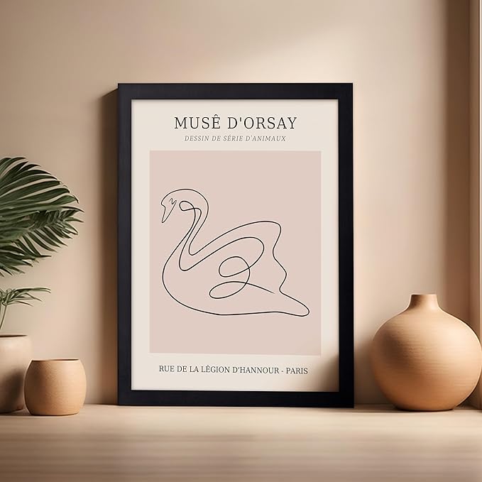 Poster Master Vintage Poster - Retro One Line Swan Drawing Print - Swan Art - Bird Art - Minimal Gift for Her, Animal Lover - Abstract Decor for Home, Office, Bedroom, 16x20 Black Framed