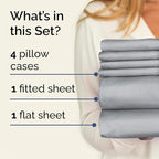 Queen Sheets Set 6 Piece - Includes 4 Pillowcases - Bed Sheets Queen Size - Soft Hotel Luxury Bedding - Cooling, Comfy and Breathable - 1 Flat & 1 Fitted & 4 Pillowcases w/ Deep Pockets - Steel Blue