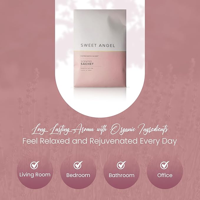 Expressive Scent 6 Pack Sachet (Sweet Angel) Long Lasting Home Fragrance for Drawers Dressers Closets Cars Kitchen
