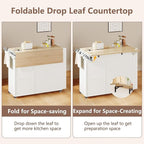 Kitchen Island with Drop Leaf & Power Outlet, Rolling Kitchen Island on Wheels with Trash Can Storage, Island Table Bar Cart with Spice Rack, Towel Rack, Drawers, Mobile Kitchen Carts on Wheels