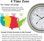 CLXEAST 18 Inch Illuminated Outdoor Indoor Atomic Analog Wall Clock with Temperature & Humidity Combo, Lighted Outdoor Clocks for Patio Large Waterproof with Thermometer, Modern Morning Silver/Gold