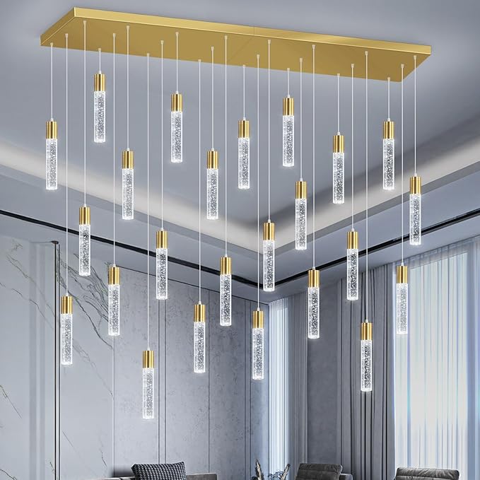 24-Lights Modern Crystal Chandeliers LED Pendant Light for Kitchen Island Dining Room Entrance Foyer Living Room 6000K Gold