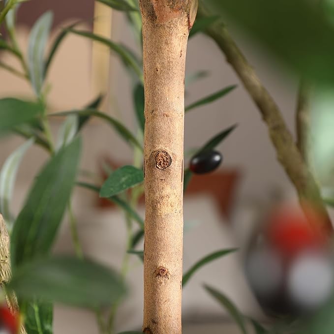 Artificial Olive Tree, 8FT Tall, Faux Olive Trees with Natural Wood Trunk & Lifelike Fruits, Indoor, White Tall Planter, Home Balcony Office Living Room Decor