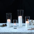 PHOSPHOR 16 PCS Glass Candle Holder, Hurricane Candle Hoder, Glass Pillar Candle Holder, Clear Cylinder Candleholder Cylinder Vase for Centerpieces Wedding Party Decoration